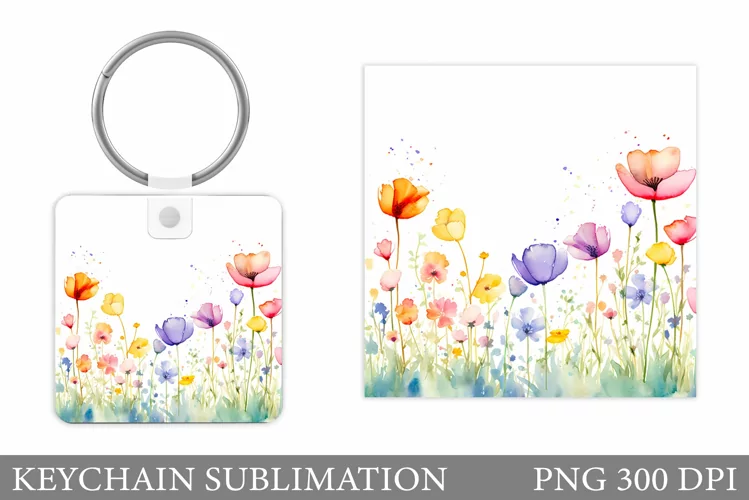 Wildflowers Keychain Design. Flowers Keychain Sublimation