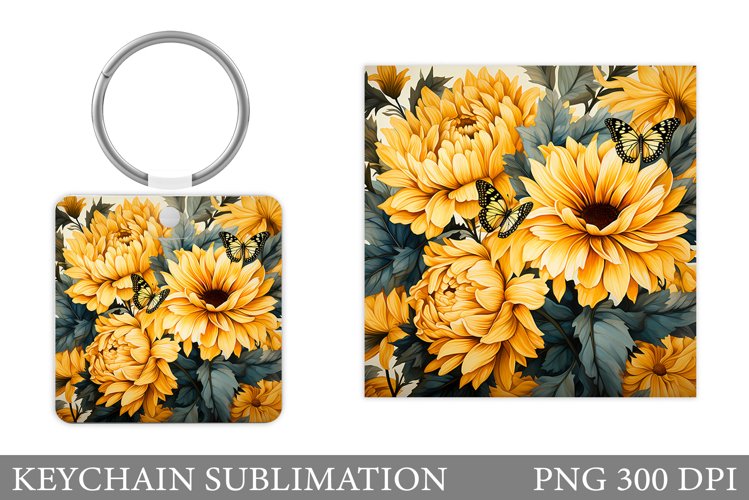 Flowers Keychain Design. Butterflies Keychain Sublimation