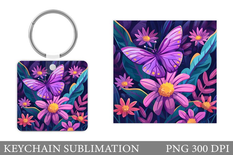 Flowers Keychain Sublimation. Butterfly Keychain Design example image 1
