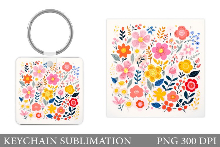 Flowers Keychain Design. Flowers Square Keychain