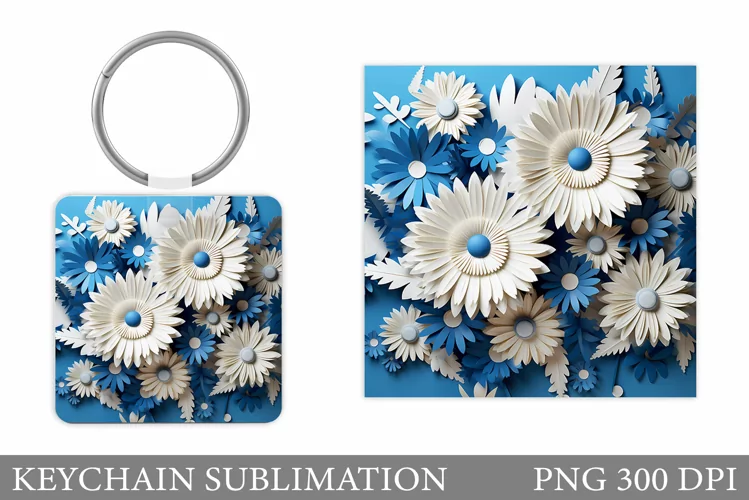 3D Flowers Keychain Design. Keychain Flowers Sublimation