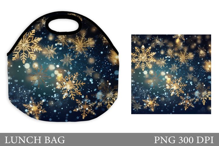 Gold Snowflakes Lunch Bag. Shimmer Snowflakes Lunch Bag