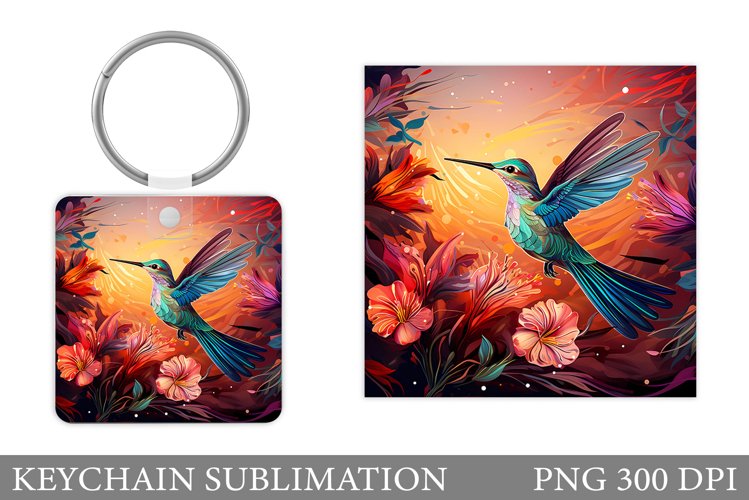 Hummingbird Keychain Design. Hummingbird Square Keychain example image 1