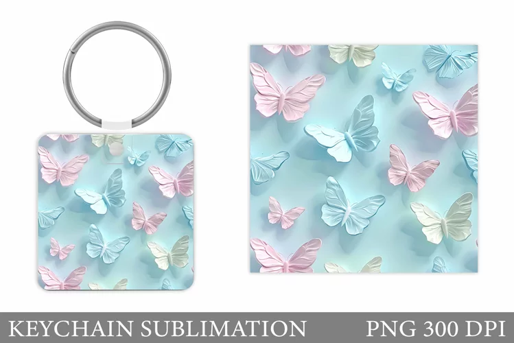 3D Butterfly Keychain Design. Butterfly Square Keychain