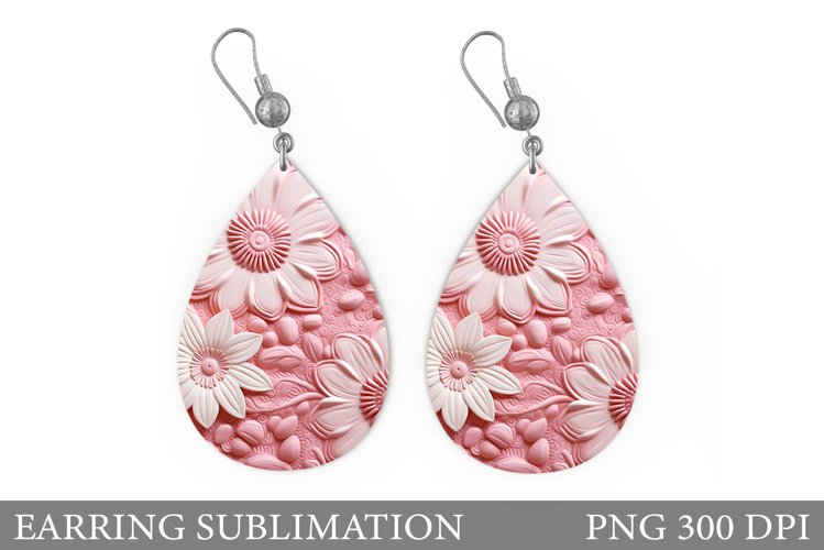 Flowers Earring Sublimation. Flowers Leather Earring Design example image 1