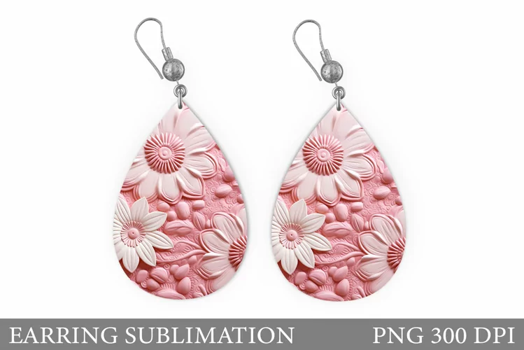 Flowers Earring Sublimation. Flowers Leather Earring Design