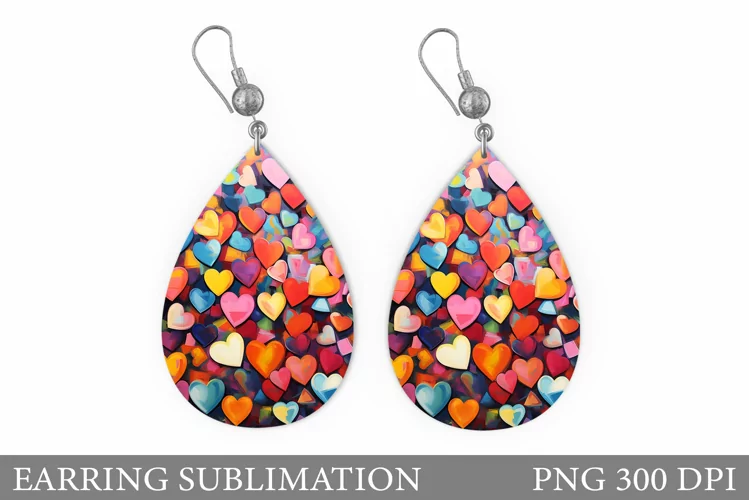 Colorful Hearts Earring . Hearts Earring Sublimation