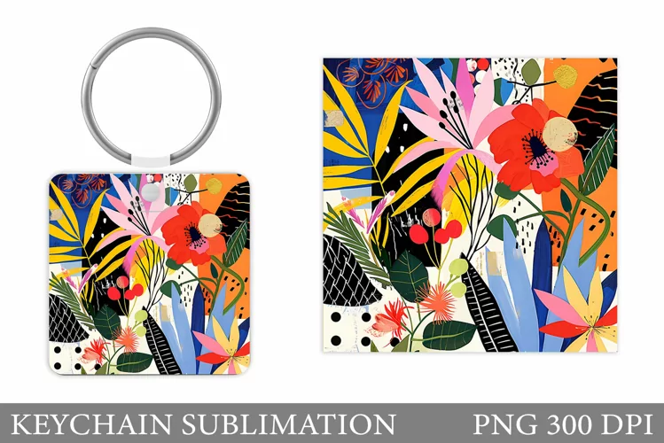 Flowers Keychain Sublimation. Flowers Square Keychain Design