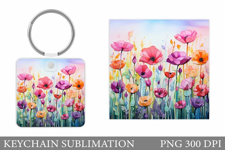 Wildflowers Keychain Design. Flowers Keychain Sublimation