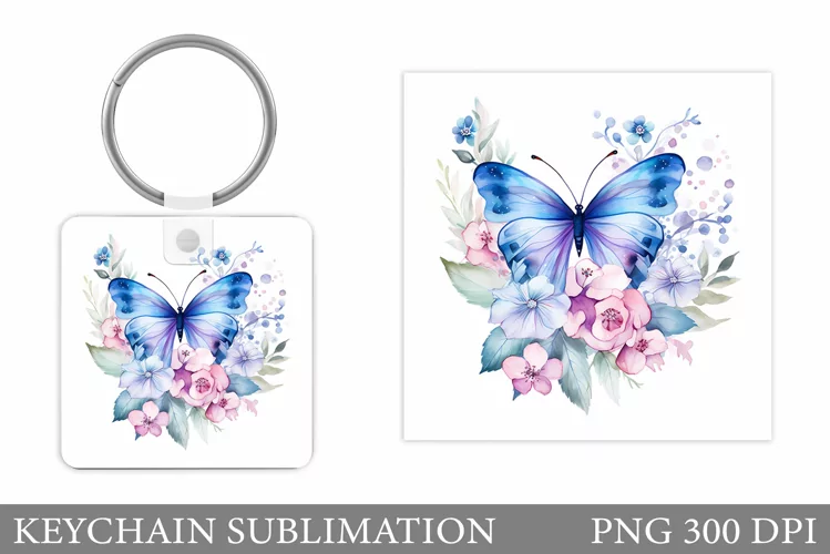 Butterfly Keychain Design. Flowers Keychain Sublimation