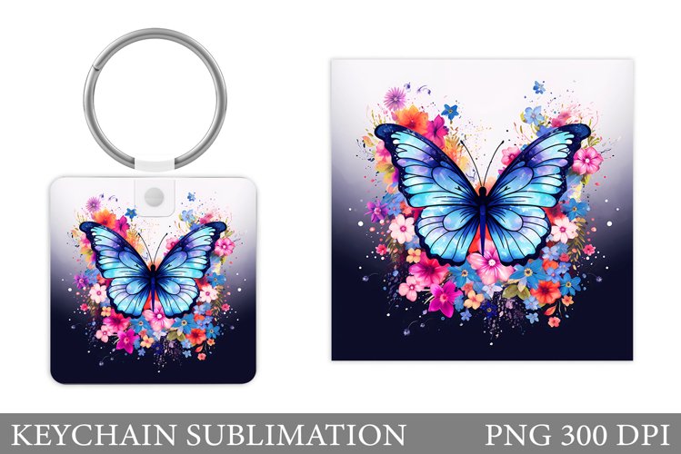 Flowers Keychain Sublimation. Butterfly Keychain Design example image 1