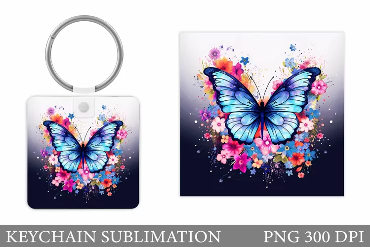 Flowers Keychain Sublimation. Butterfly Keychain Design