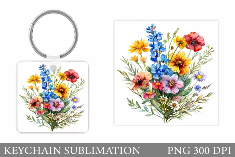 Flowers Keychain Design. Floral Keychain Sublimation