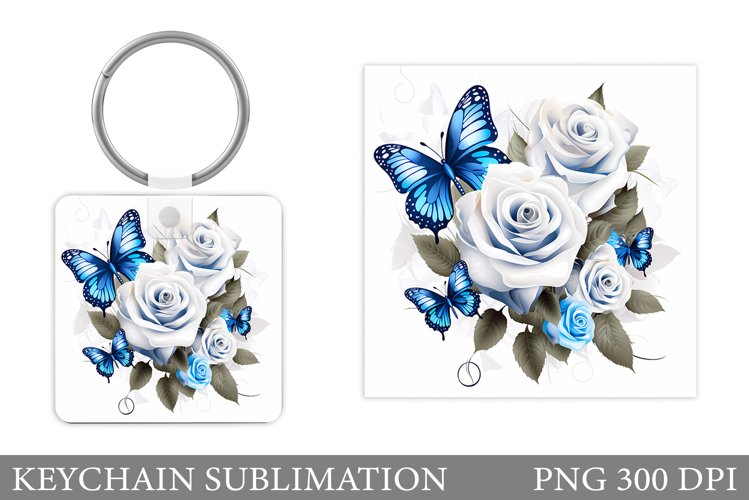Rose Keychain Design. Butterflies Keychain Sublimation
