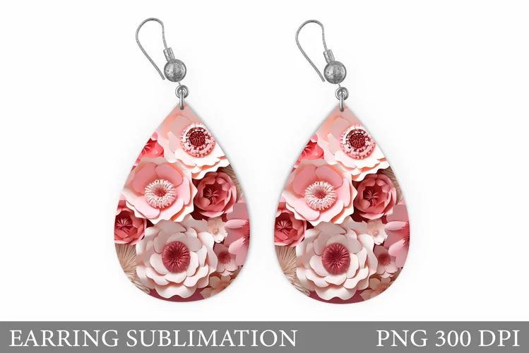Flowers Earring Design. 3D Flowers Teardrop Earring