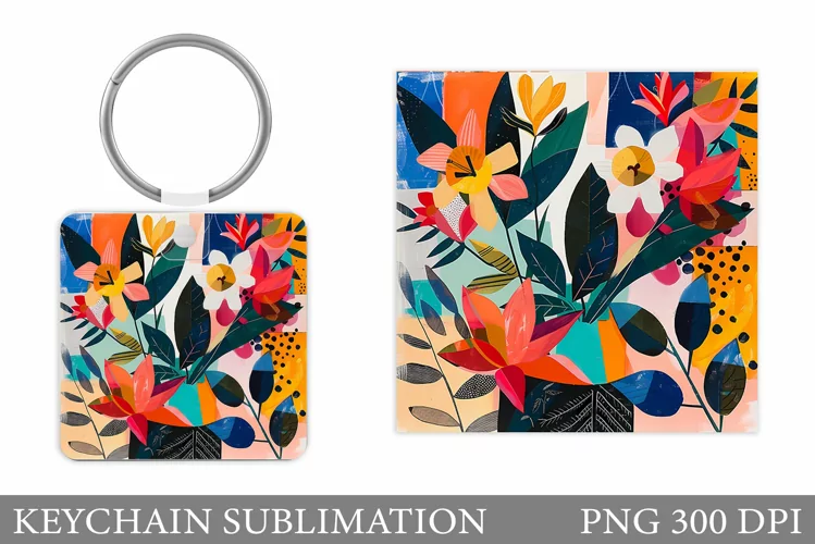 Flowers Keychain Design. Flowers Square Keychain Sublimation