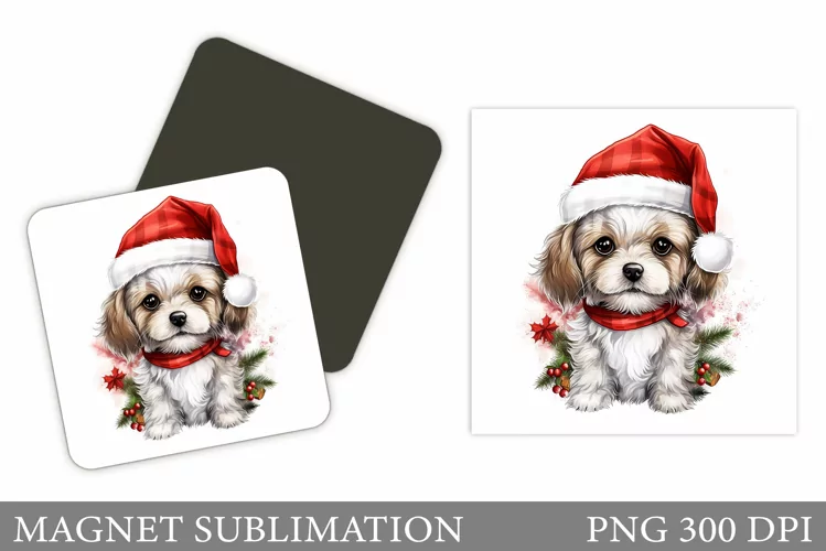 Christmas Dog Magnet. Cute Dog Magnet Sublimation