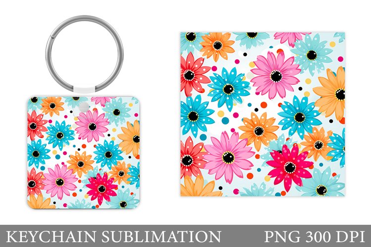 Daisy Flowers Keychain Sublimation. Flowers Keychain Design
