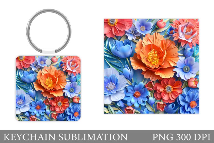 3D Flowers Keychain Design. Floral Keychain Sublimation example image 1