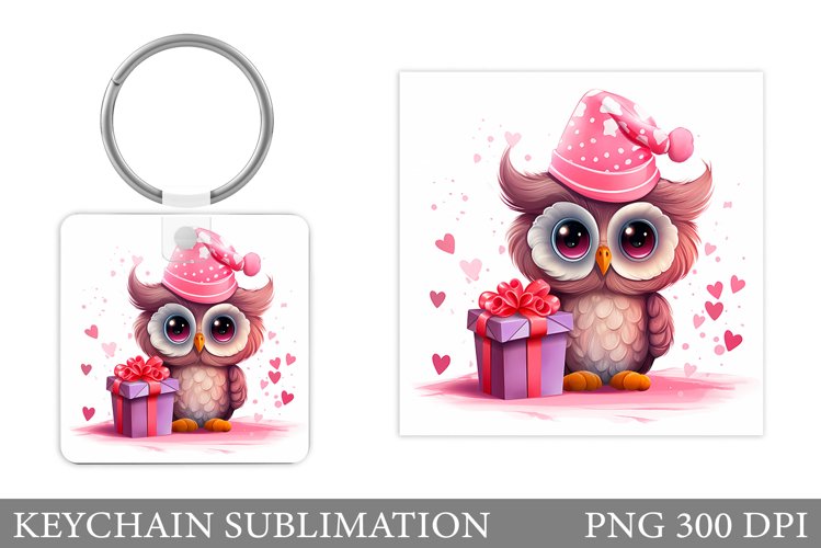 Valentines Owl Keychain Design. Funny Owl Keychain Template
