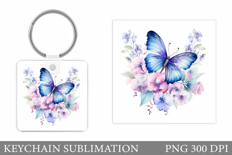 Butterfly Keychain Sublimation. Square Keychain Flowers