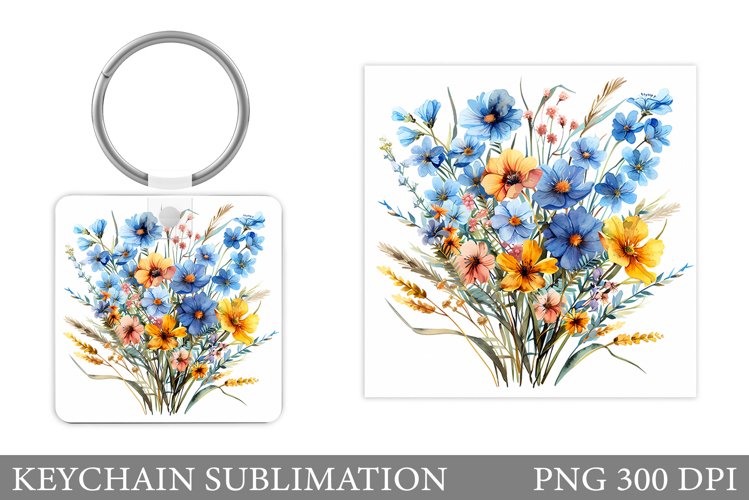 Wildflowers Keychain Design. Square Keychain Flowers example image 1