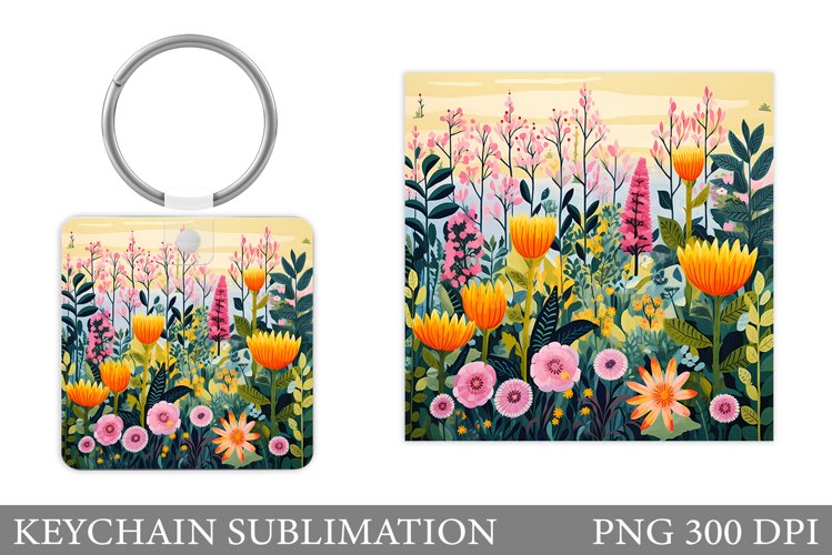 Flowers Square Keychain. Wildflowers Keychain Sublimation