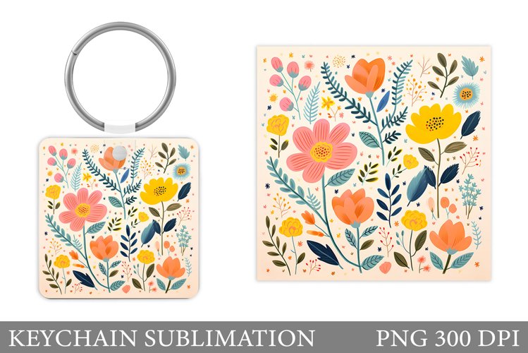 Flowers Keychain Design. Flowers Square Keychain