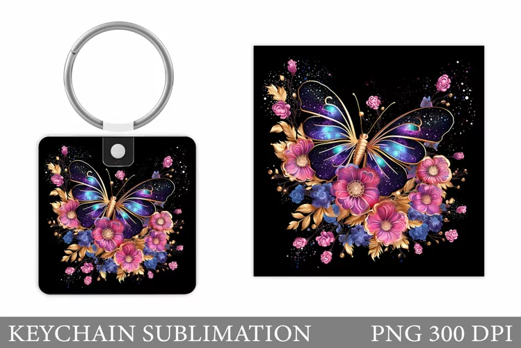 Butterfly Keychain. Flowers Keychain Sublimation
