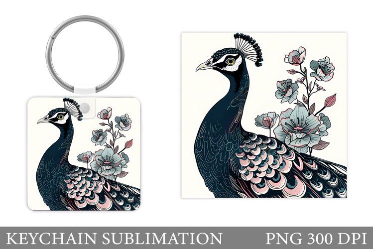Peacock Keychain Sublimation. Peacock Keychain Design example image 1