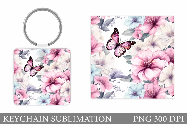 Butterfly Keychain. Flowers Keychain Sublimation
