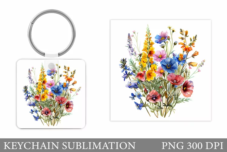 Wildflowers Keychain Design. Flowers Keychain Sublimation