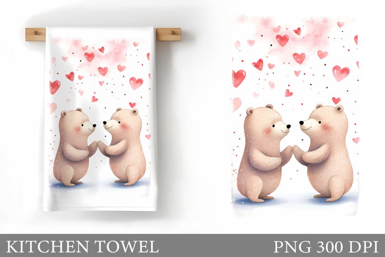 Valentines Bears Kitchen Towel. Kitchen Towel Sublimation