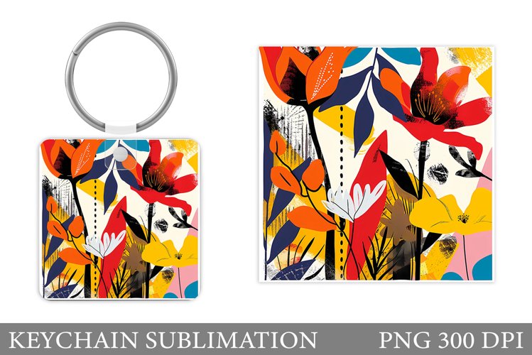 Floral Keychain Sublimation. Flowers Keychain Design example image 1