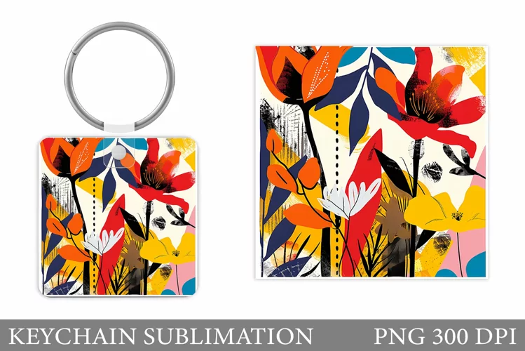 Floral Keychain Sublimation. Flowers Keychain Design