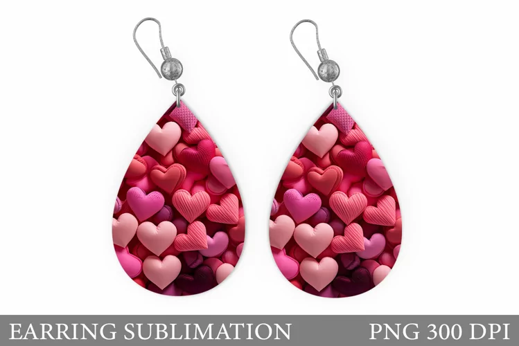 Hearts Earring Sublimation. 3D Hearts Earring Design