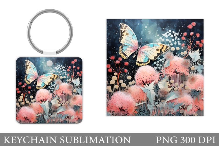 Butterfly Keychain Design. Flowers Keychain Sublimation
