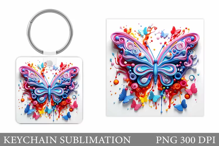 Butterfly Keychain Sublimation. 3D Butterfly Keychain Design