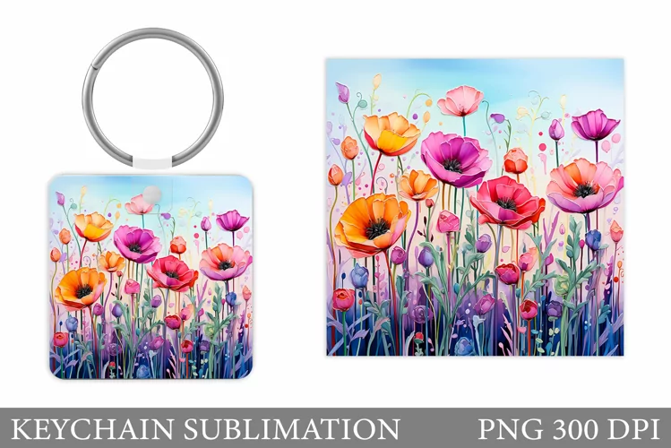 3D Wildflowers Keychain. Flowers Keychain Sublimation