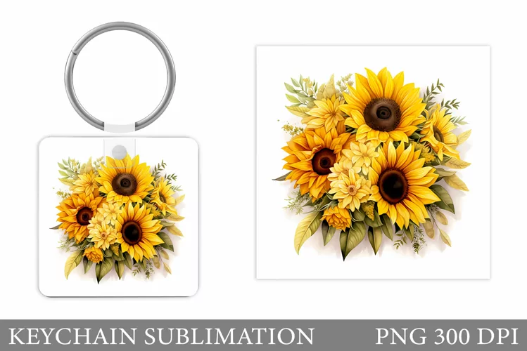 Sunflowers Keychain. Summer Flowers Keychain Sublimation