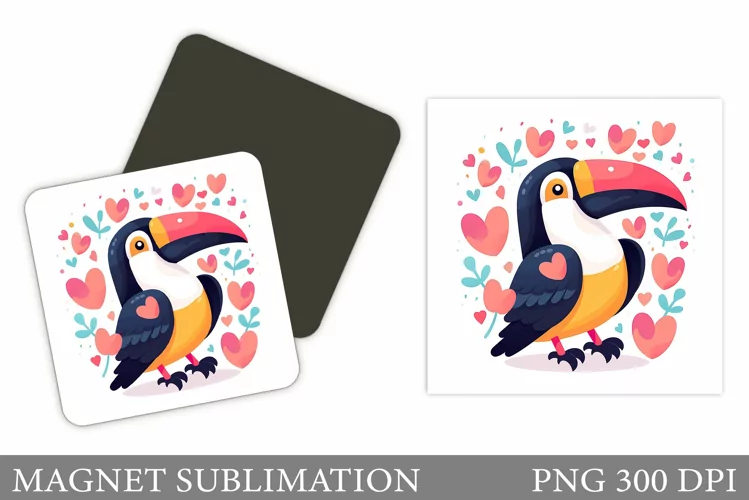 Cute Toucan Magnet Template. Valentines Magnet Sublimation
