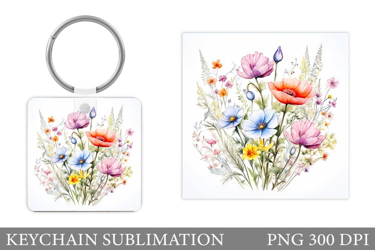 Wildflowers Keychain Design. Square Keychain Flowers