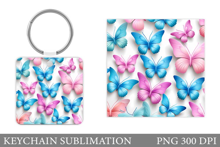 Butterfly Square Keychain. Butterfly Keychain Sublimation example image 1
