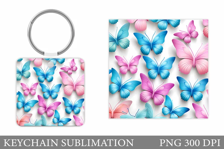 Butterfly Square Keychain. Butterfly Keychain Sublimation