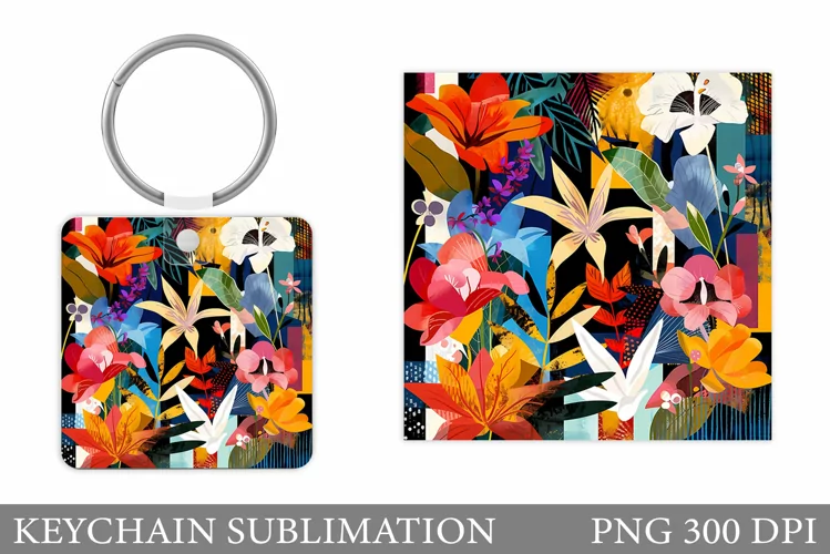 Floral Keychain Design. Flowers Keychain Sublimation
