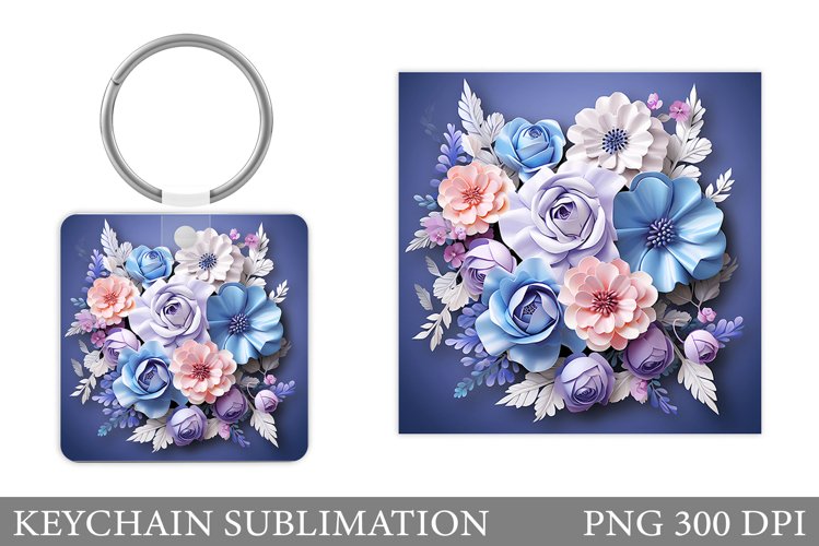 Flowers Keychain Sublimation. Flowers Square Keychain Design example image 1