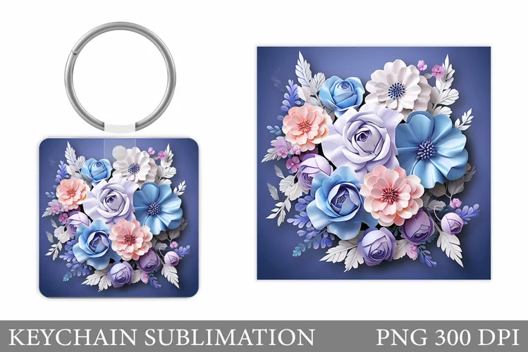 Flowers Keychain Sublimation. Flowers Square Keychain Design