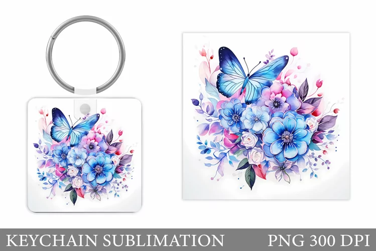 Butterfly Keychain Sublimation. Square Keychain Flowers