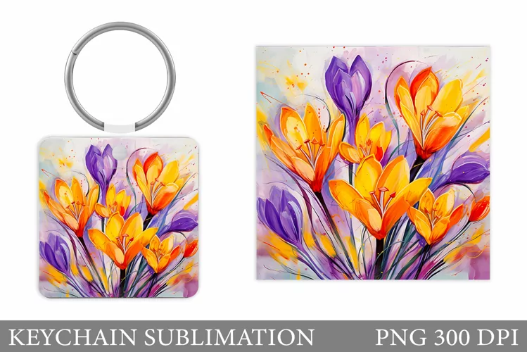 Crocus Flowers Keychain. Spring Keychain Sublimation