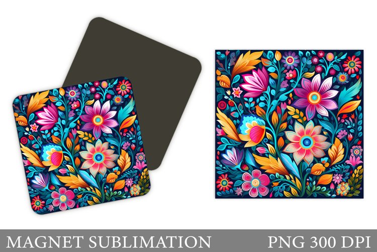 Flowers Magnet Sublimation. Colorful Flowers Magnet Design example image 1
